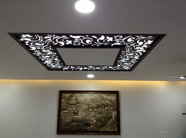 Acrylic False CeilingJali Inlayed over POP False Ceiling with Cove & Recessed Lights