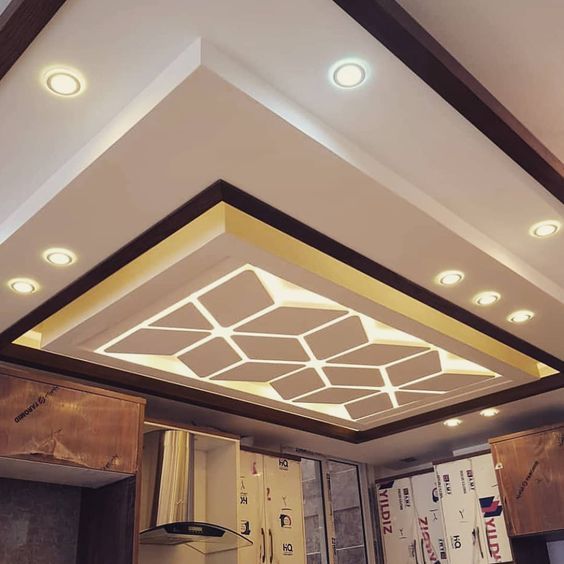 Geometric Design in POP False Ceiling with Recessed Lighting&Cove Lightings