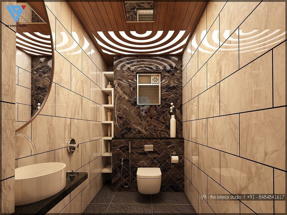 Modern Bathroom with a combination of Beige and Brown Colour