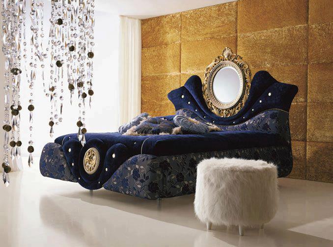 Royal Blue Maharaja Style Velvet upholstered Bed