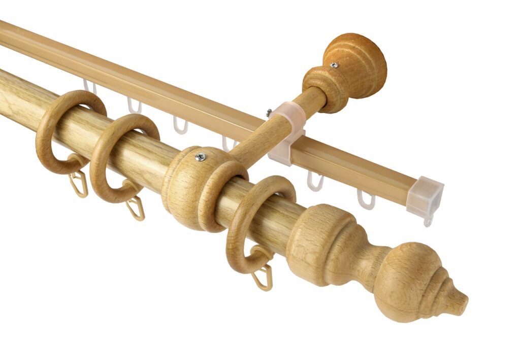Wooden Finials with Wood Curtain Rods